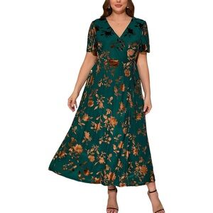 BerryGo | Velvet Embossed V-Neck Wrap Maxi Dress